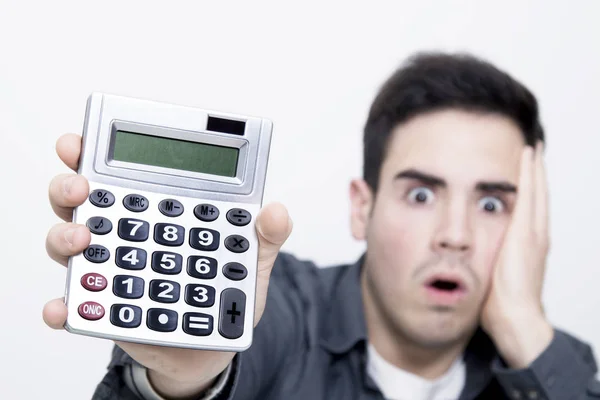 Homem com calculadora — Fotografia de Stock