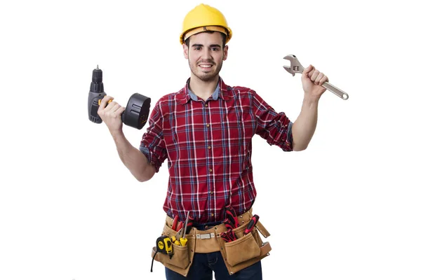 Mannen builder isolerade — Stockfoto