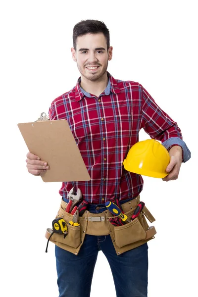 Construtor, trabalhador e construção profissional — Fotografia de Stock