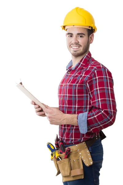 Construtor, trabalhador e construção profissional — Fotografia de Stock