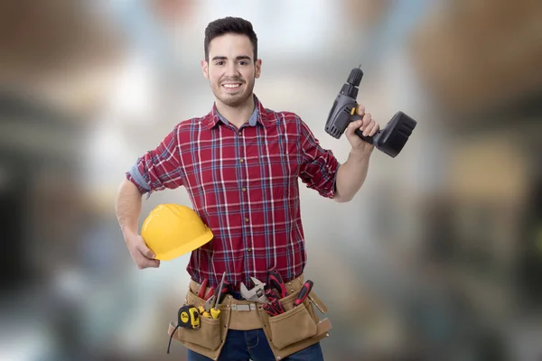 Hombre con taladro o destornillador — Foto de Stock