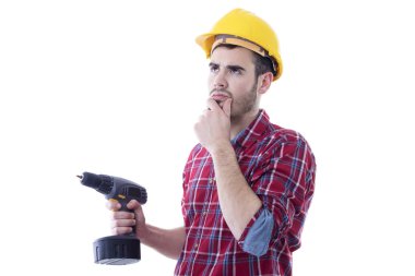 düşünceli adam izole matkap ile