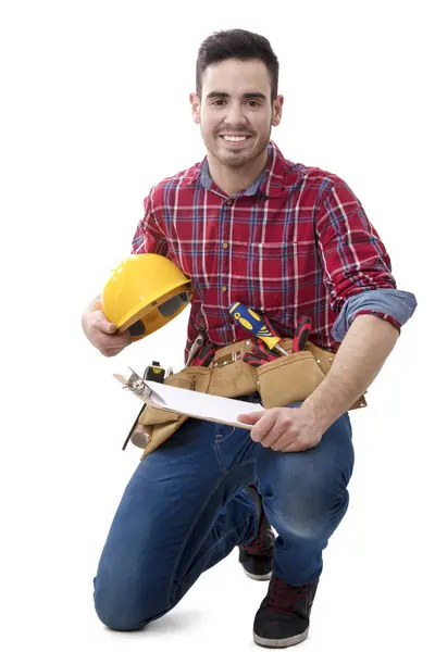 Bauunternehmer isoliert weiß — Stockfoto