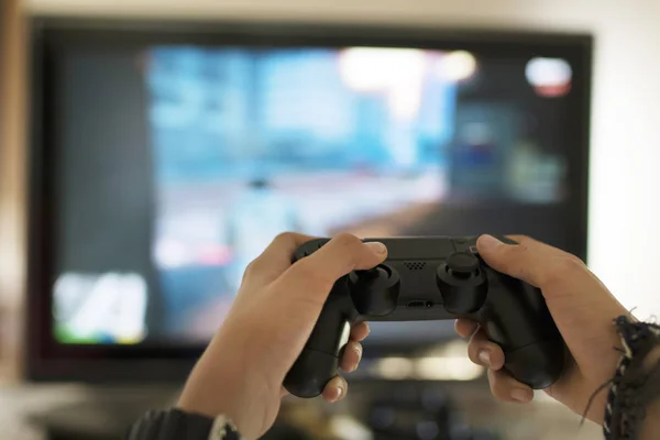 Hands with joystick — Stock Photo, Image