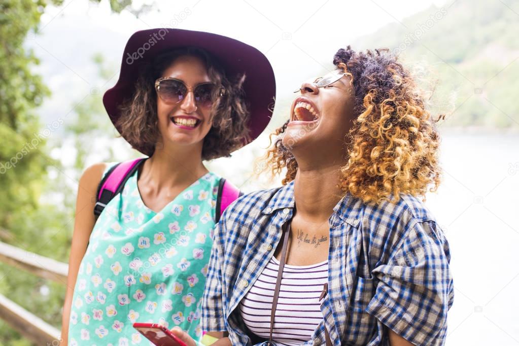 friends on travel, young woman