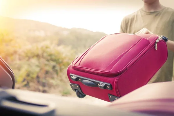 Putting Suitcase Car Luggage Travel — Stock Photo, Image