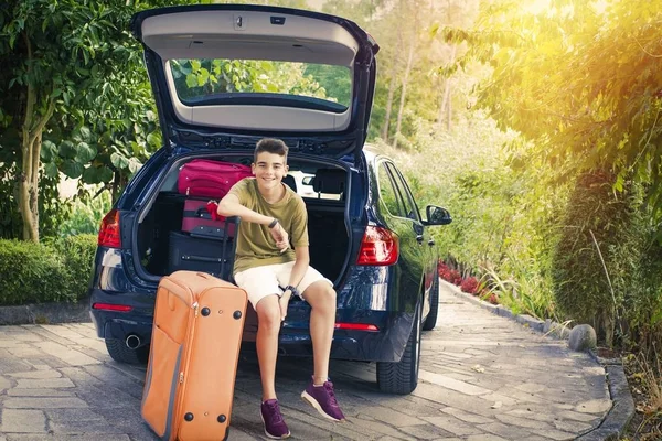 Family Travel Suitcases Car — Stock Photo, Image