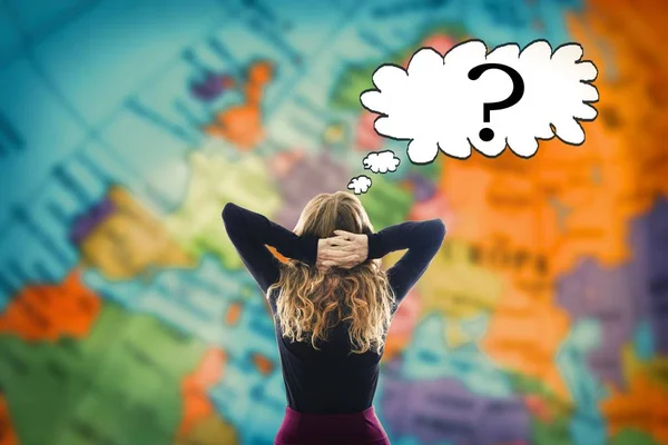 Woman Thinking Ahead World Map — Stock Photo, Image