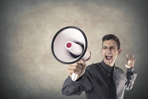 Businessman Screaming Megaphone — Stock Photo, Image