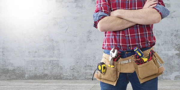 Trabalhador Construtor Profissional Com Ferramentas — Fotografia de Stock