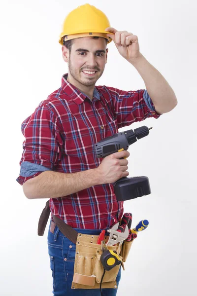 Beyaz arka planda izole mason veya inşaat işçisi Oluşturucu