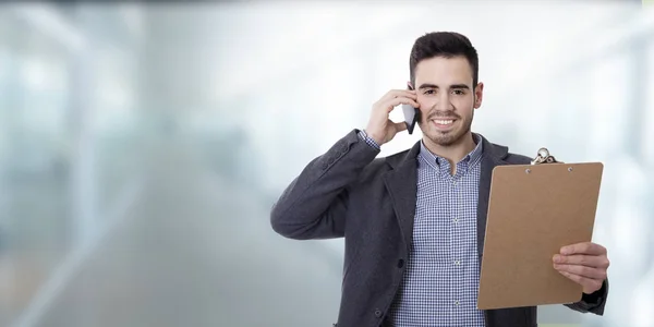 Businessman Documents Talking Mobile Phone — Stock Photo, Image