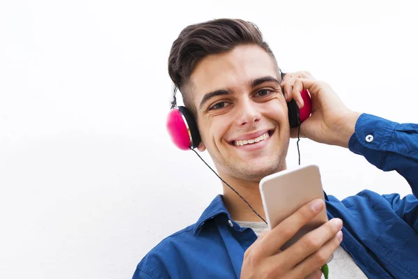 Joven Adolescente Moderno Con Teléfono Auriculares Escuchando Música —  Fotos de Stock