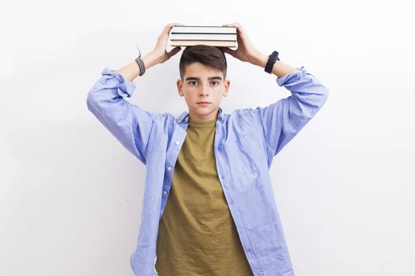 Giovane Studente Adolescente Con Libri — Foto Stock