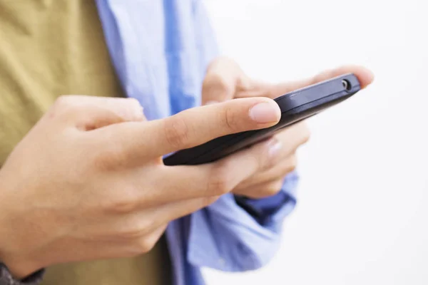 Teenager Hands Mobile Phone — Stock Photo, Image