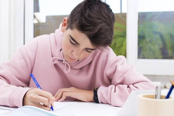 Kind Schrijven Het Bureau Thuis School Studenten — Stockfoto