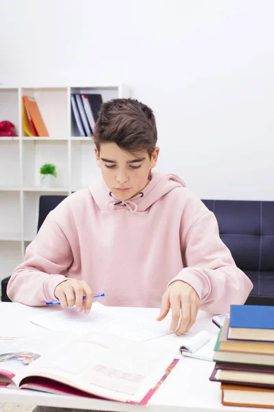 Kind Studeert Aan Huis School Bureau — Stockfoto