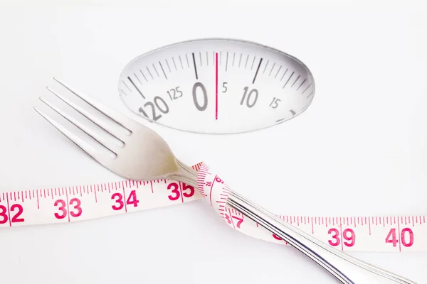 Escala Com Cobertura Fita Métrica Conceito Dieta — Fotografia de Stock