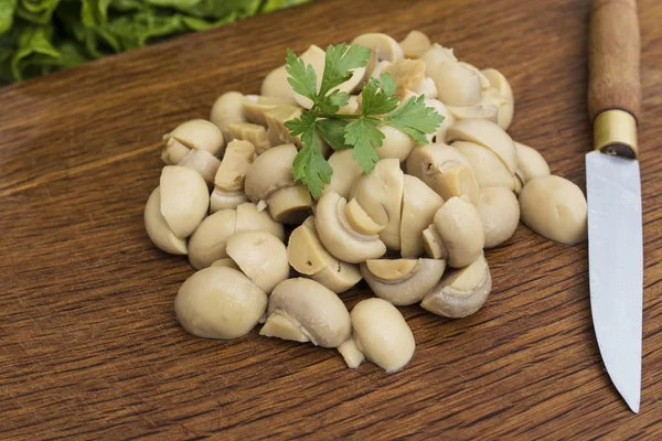 Paddestoelen Gestapeld Keukentafel — Stockfoto