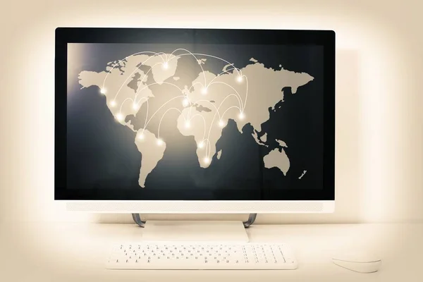 Počítač Mapou Mezinárodních Spojů — Stock fotografie