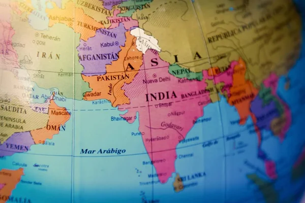 detail of the world map of asia and india