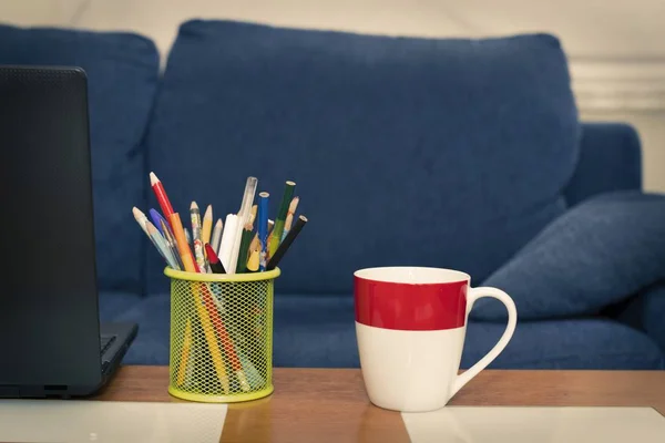 Pen Colored Pencils Table — Stock Photo, Image