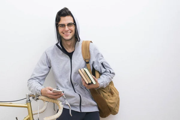 Studente Stile Casual Con Telefono Cellulare — Foto Stock