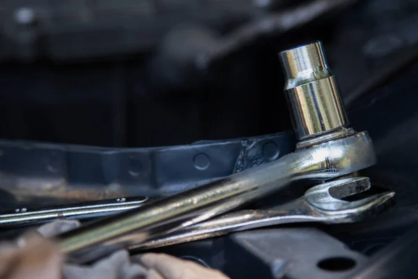 Car Workshop Tools Car Engine — Stock Photo, Image