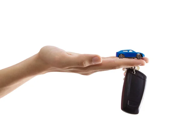 Hand Mit Auto Und Fahrzeugschlüssel Konzept Kaufen Auto — Stockfoto