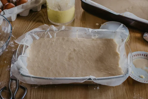 Sponge Cake Dough Cooking Tray — Stock Photo, Image