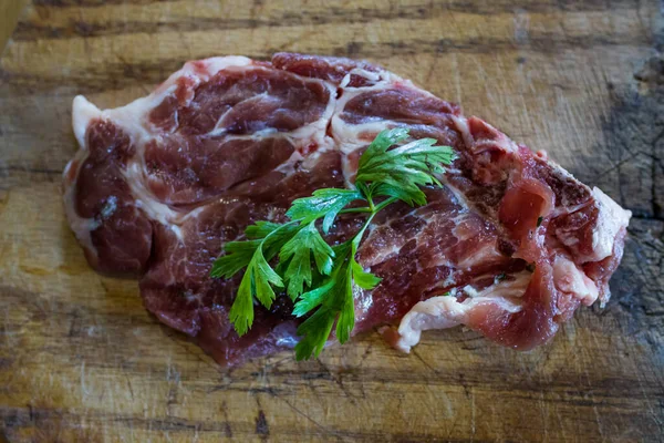 Fresh Veal Chop Meat Wood — Stock Photo, Image