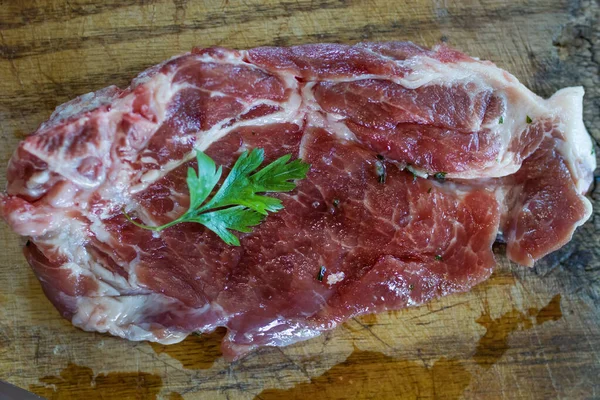 Carne Fresca Ternera Picada Madera — Foto de Stock