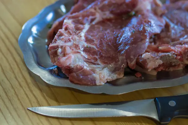 Carne Fresca Ternera Picada Madera — Foto de Stock