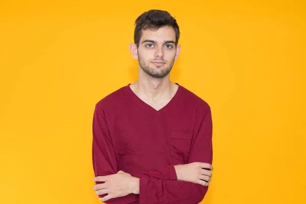 Porträtt Ung Man Isolerad Färg Bakgrund — Stockfoto