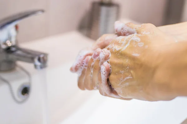 Hands Sink Washing Tap Water Soap — Stock Photo, Image