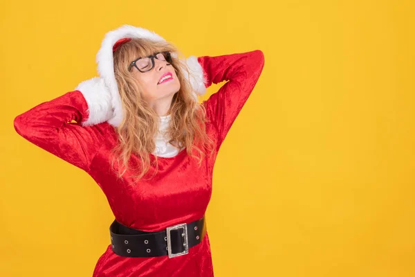 Santa Claus Mujer Aislada Fondo Con Expresión Disfrutar Relajarse —  Fotos de Stock