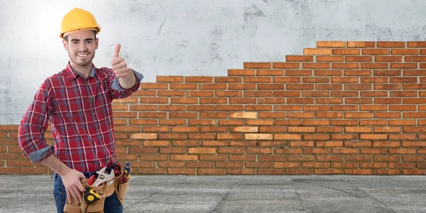 Bauprofi Mit Okay Schild Oder Gruß — Stockfoto