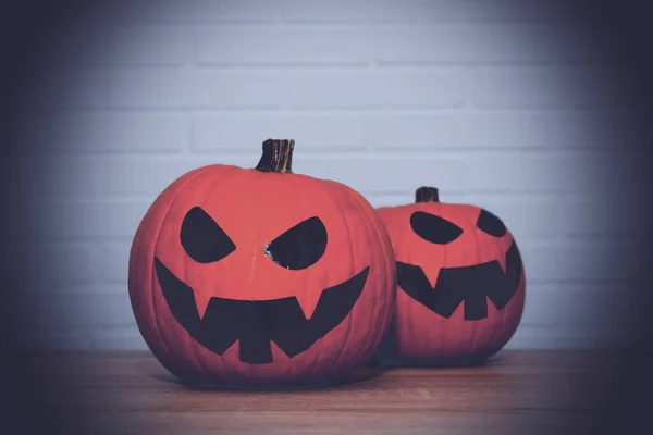 Halloween Pompoen Baksteen Achtergrond — Stockfoto