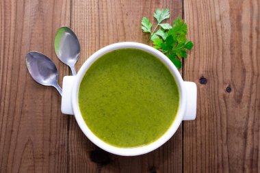 soup or vegetable cream on wooden background