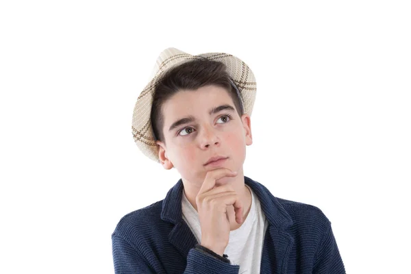 Isolated Boy Portrait Thoughtful Expression — Stock Photo, Image