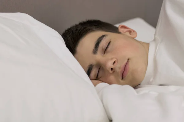 Portrait Young Teenage Man Sleeping Bed — Stock Photo, Image