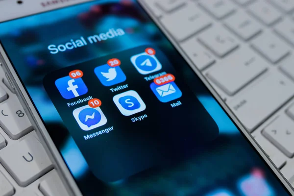 Galiçya Spanya Kasım 2019 Sosyal Medya Uygulamaları Posta Ikonları Içeren — Stok fotoğraf