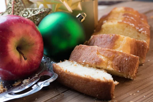 Vista Dall Alto Della Torta Mele Con Ornamenti Natalizi — Foto Stock