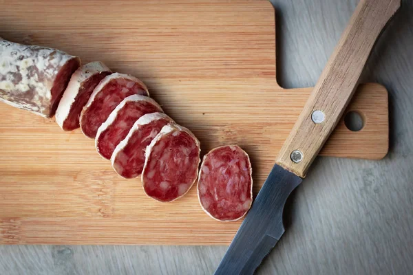 Wurst Geschnitten Oder Fuet Fleischzubereitungen — Stockfoto