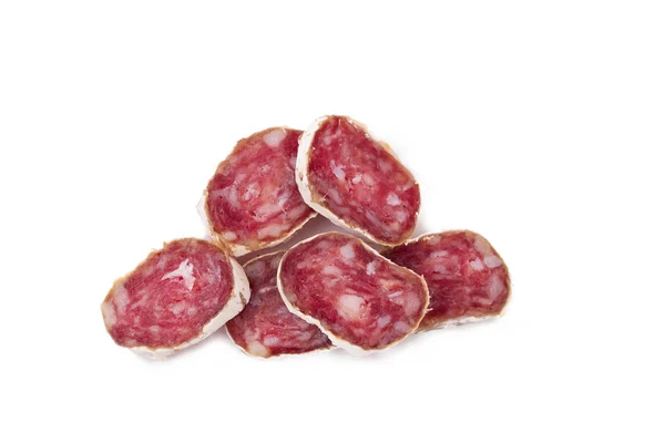 Chorizo Oder Fleischwurst Isoliert Auf Weißem Hintergrund — Stockfoto