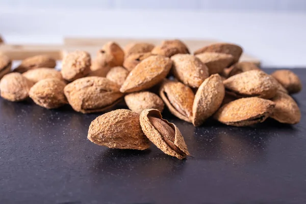 Almonds Isolated Stone Background — Stock Photo, Image