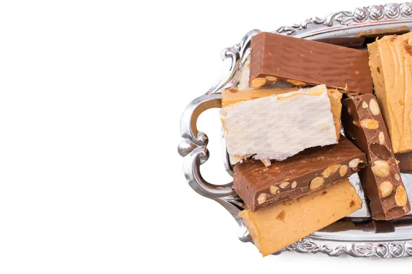 Assorted Nougat Tray Isolated White — Stock Photo, Image