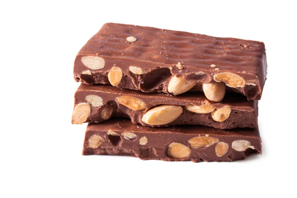 Schokolade Nougat Gestapelt Und Isoliert — Stockfoto
