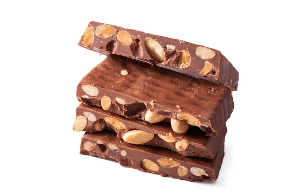 Chocolade Nougat Gestapeld Geïsoleerd — Stockfoto