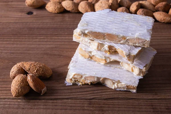 Nougat Com Amêndoas Sobremesa Tradicional Natal — Fotografia de Stock